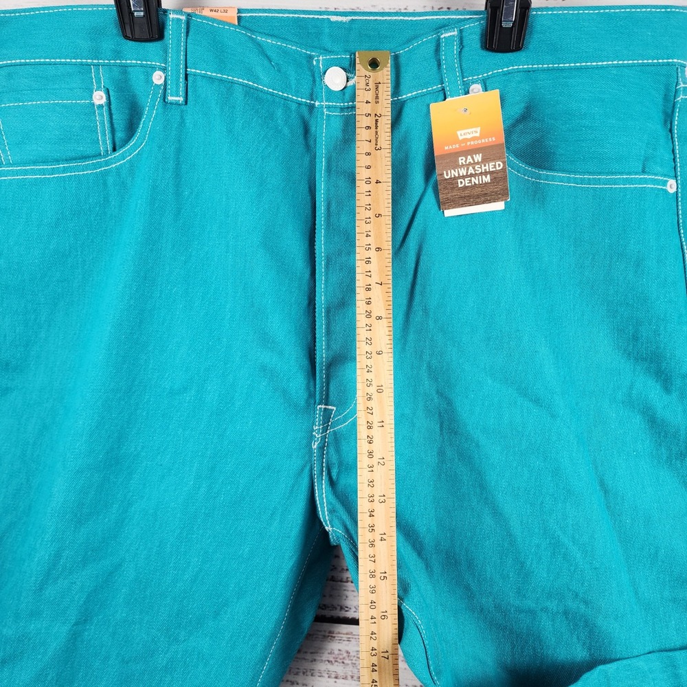 NWT Levi's 501 STF Jeans 42x32 Regular Straight Raw Coral Blue Denim Button Fly - Picture 9 of 12
